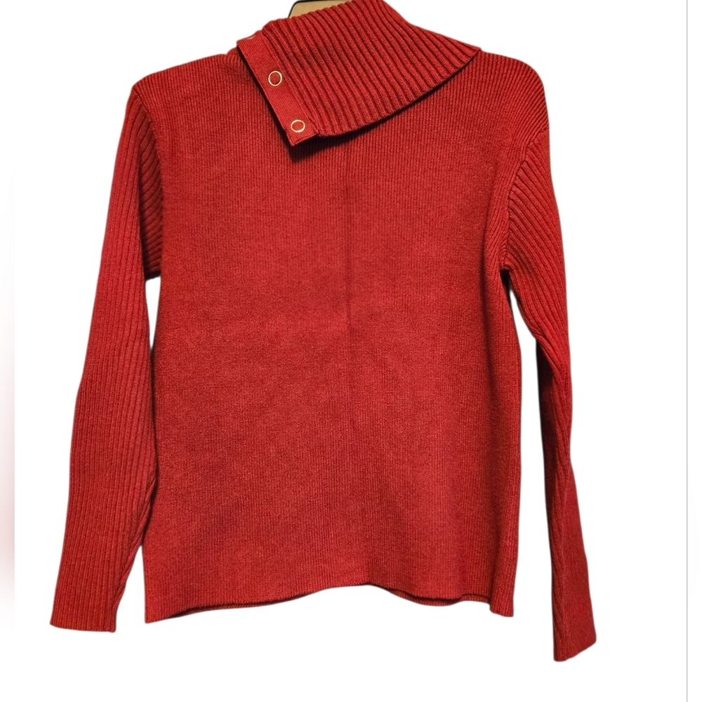 CAbi Deep Red / Maroon Color Cowl Neck Sweater with Button Accents - Picture 2 of 6